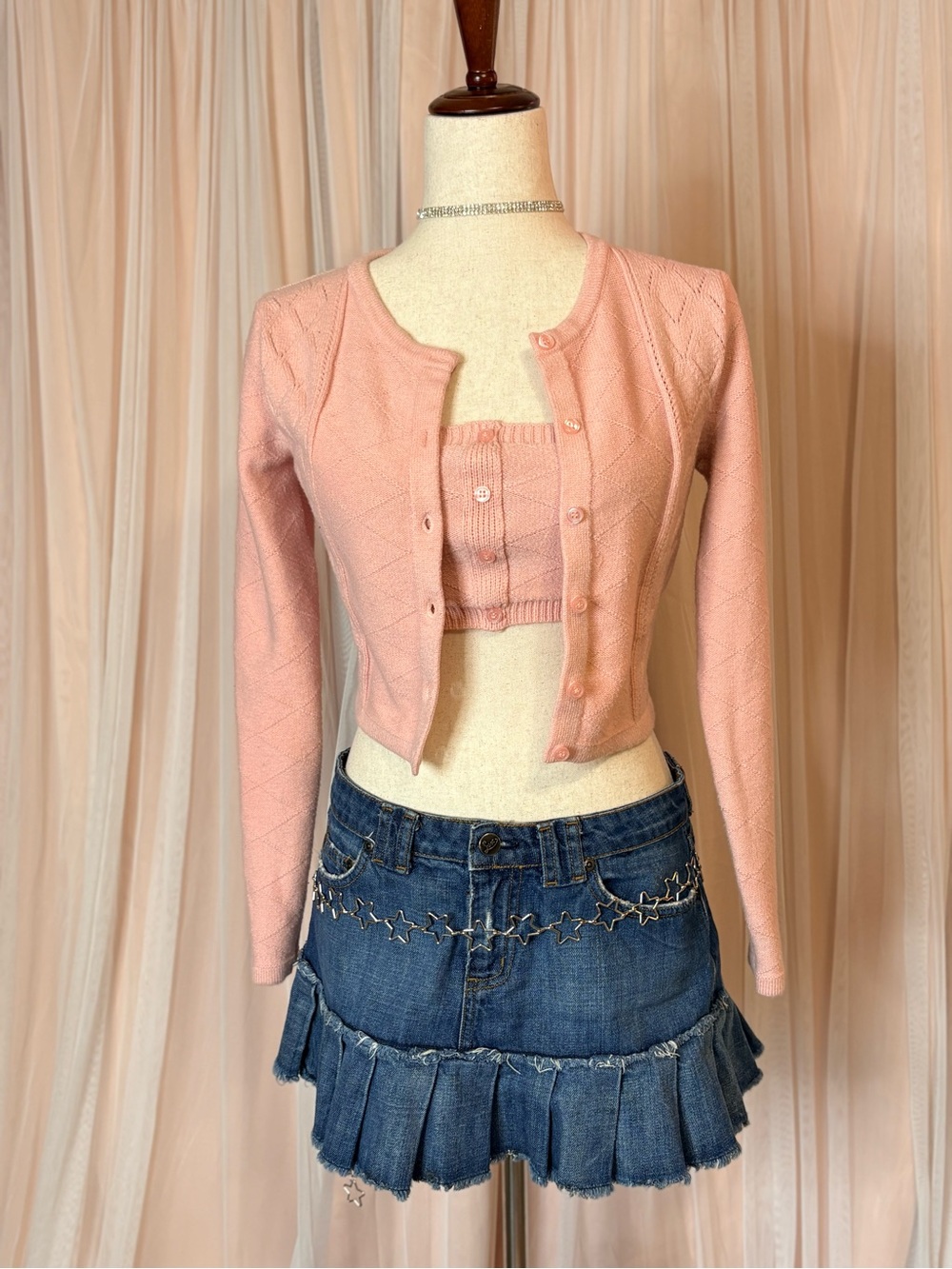 Forever 21 Pink Cropped Cardigan Tube Top Set Coquette Balletcore Size M